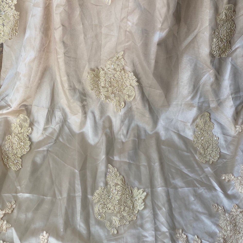 SOLD Champagne Gold Long Satin Pearl Wedding Dress - Picture 8 of 8